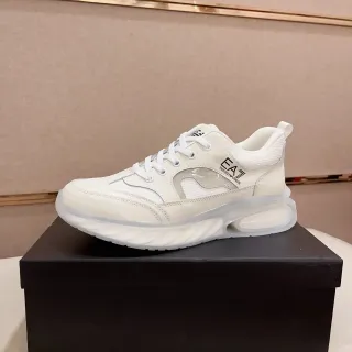 Emporio Armani Zapatillas Chunky Blancas de Cuero-Mesh
