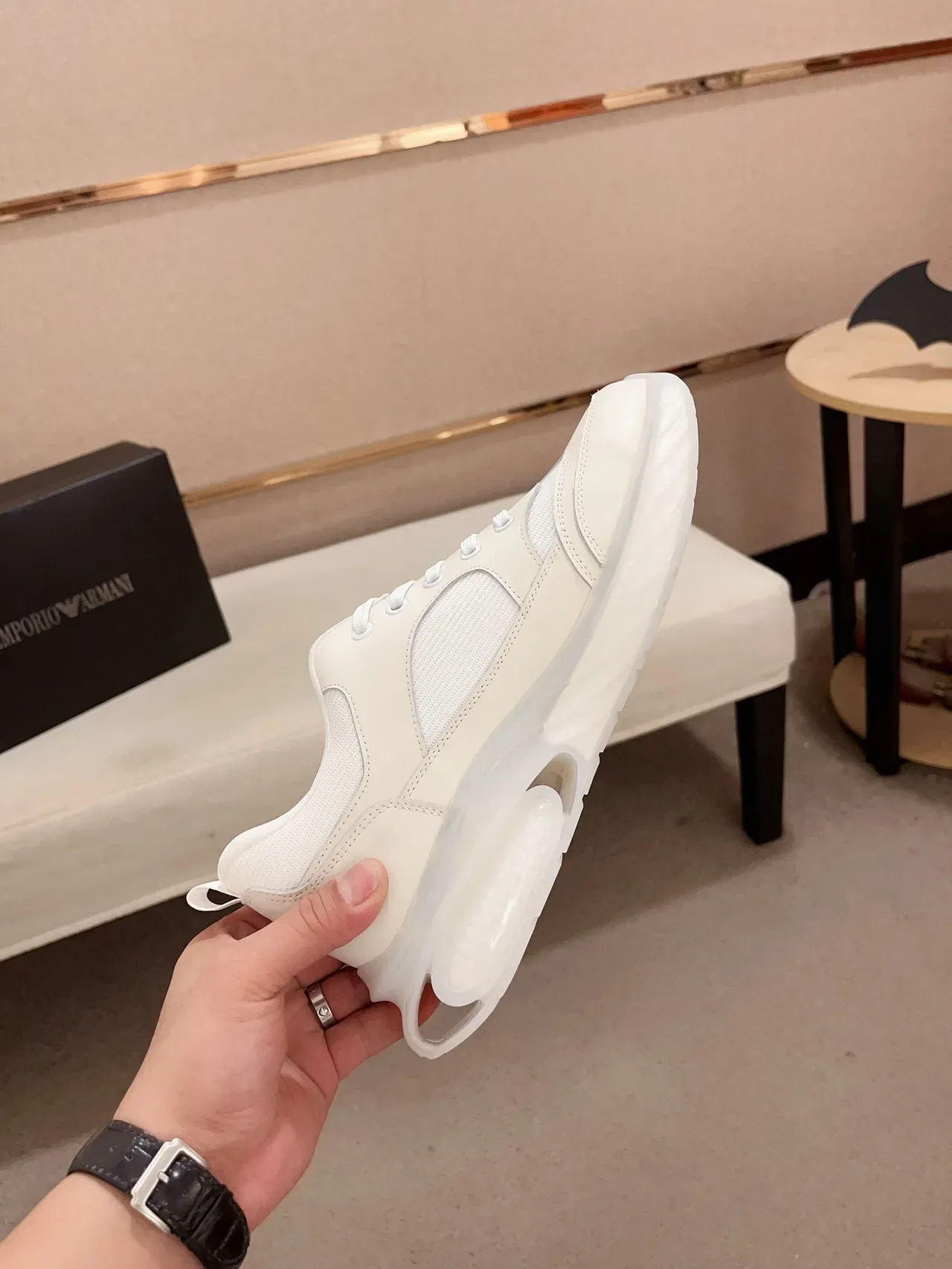 Emporio Armani Sneakers Chunky Blanches en Cuir-Mesh 5