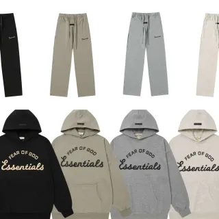 Fear of God Essentials Black Beige Oversized Fit Arched Logo Print Hoodie