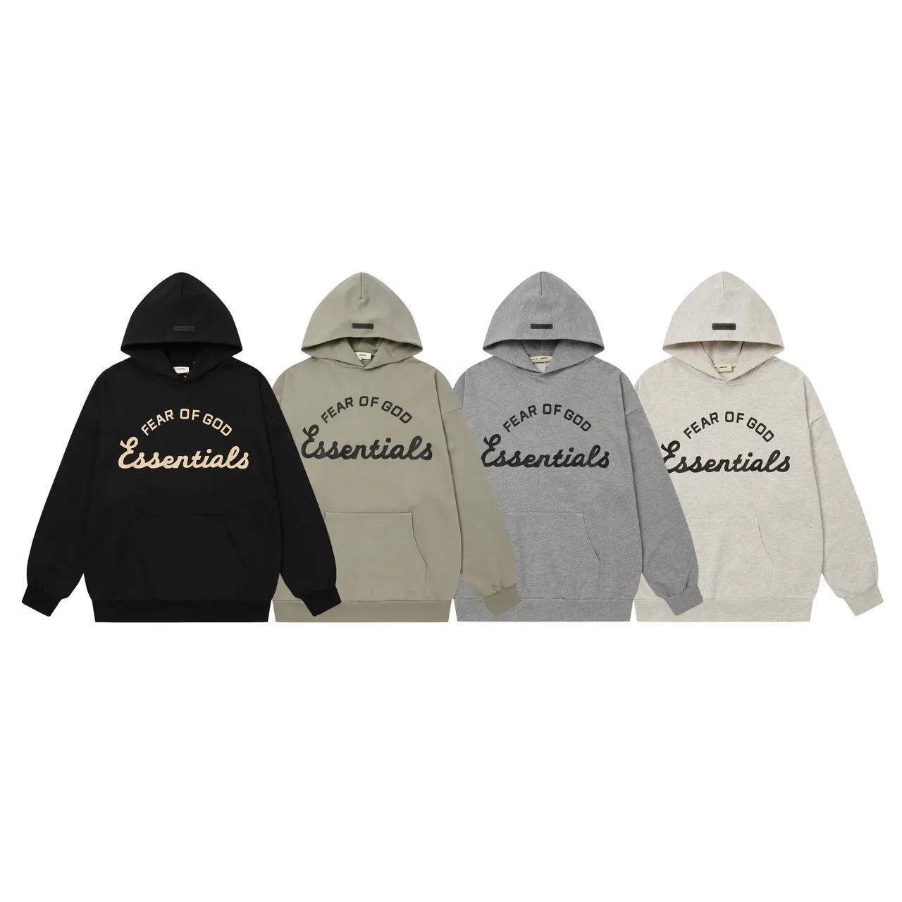 Fear of God Essentials Black Beige Oversized Fit Arched Logo Print Hoodie 2