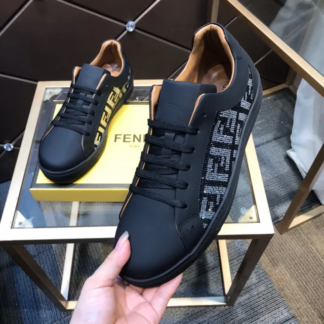 Fendi Black Beige Low-Top Leather Upper Lifestyle Sneakers 2