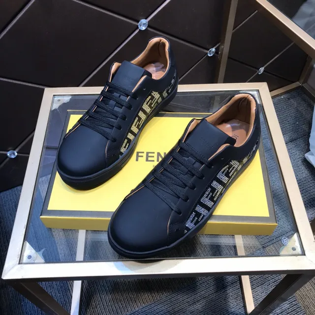 Fendi Black Beige Low-Top Leather Upper Lifestyle Sneakers 8