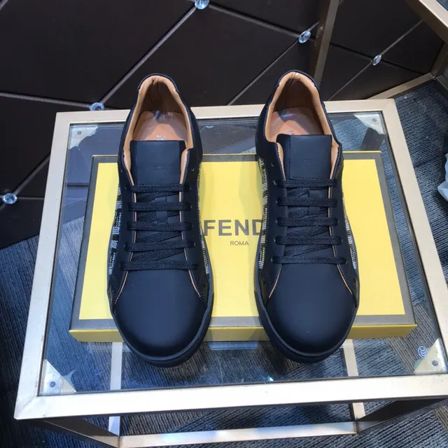 Fendi Black Beige Low-Top Leather Upper Lifestyle Sneakers 9