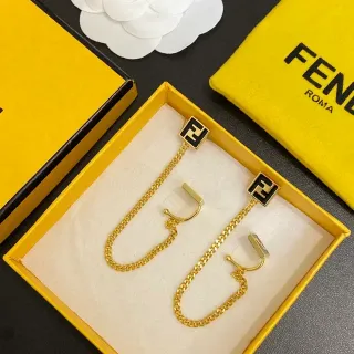 أقراط Fendi FF सلسलة ذهبي اللون أسود مينا