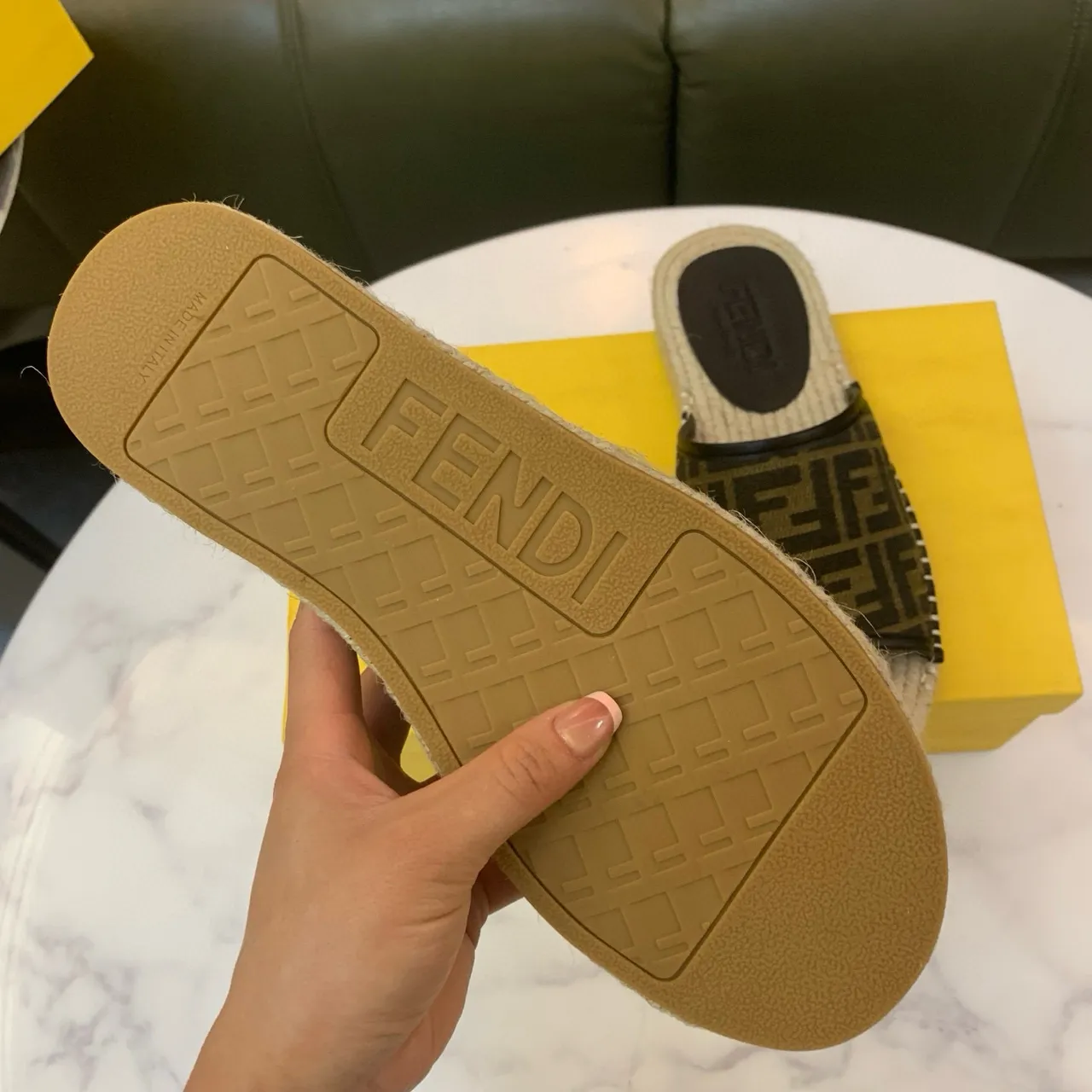 Fendi FF Espadrille Brown Beige Monogram Fabric Jute-Wrapped Sole Slippers 8