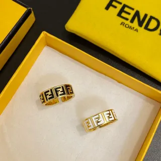 芬迪 FF 标志戒指 金色 黑色 金属 搪瓷戒指
