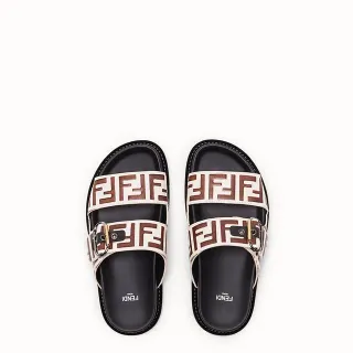 Fendi FF Logo Slide Noir et Marron Monogram Pantoufles