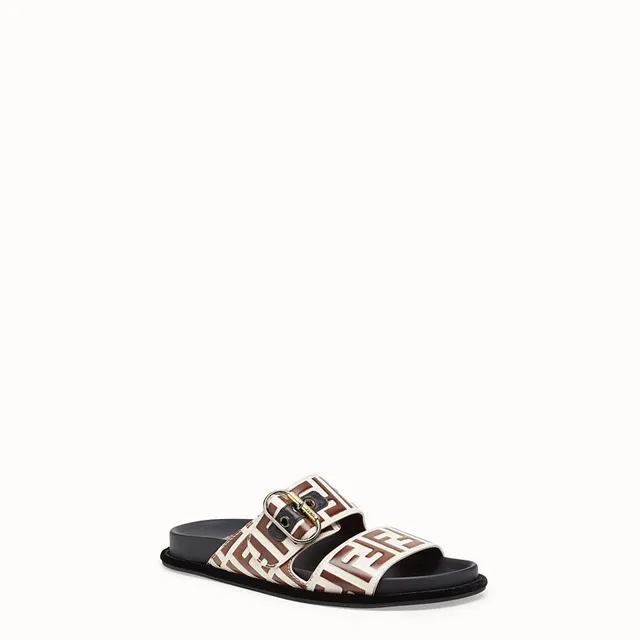 Fendi FF Logo Slide 黑色和棕色印花拖鞋 2