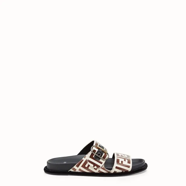 Fendi FF Logo Slide 黑色和棕色印花拖鞋 3