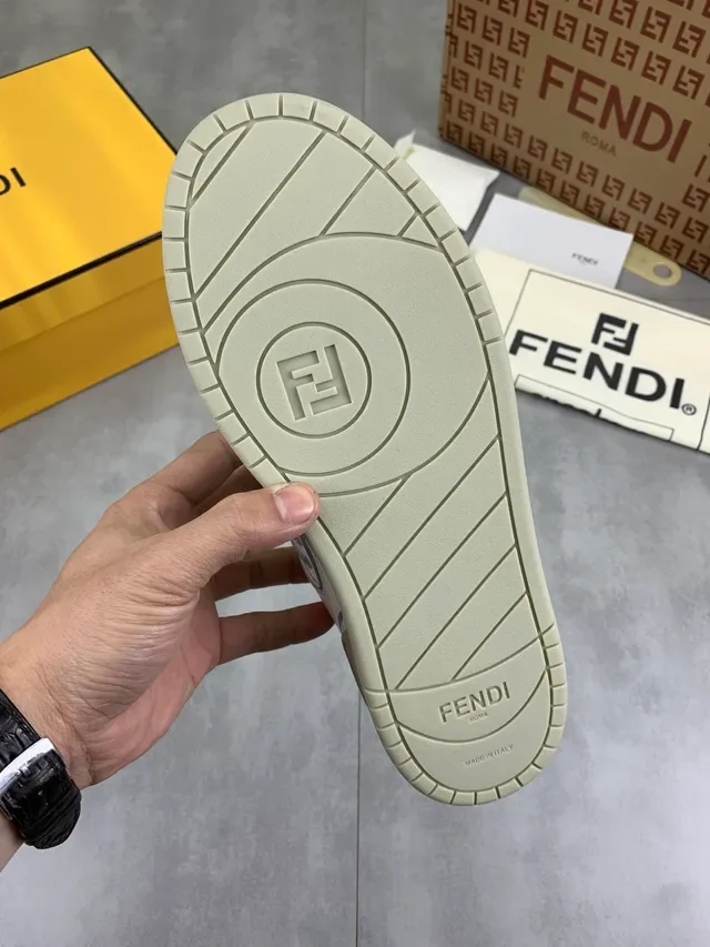 Fendi FF Sneaker White Beige Perforated Leather Lifestyle Sneaker 2