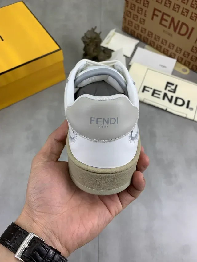 Fendi FF Sneaker White Beige Perforated Leather Lifestyle Sneaker 3