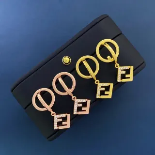 Fendi Gold Interlocking FF Logo Pavé Crystal Embellishment Jewelry