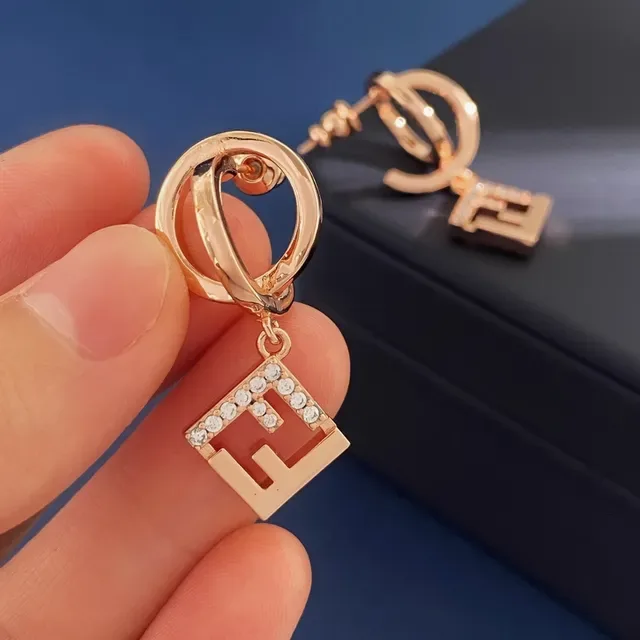 Fendi Dourado Interlocking FF Logo Pavé Cristal Joias 5