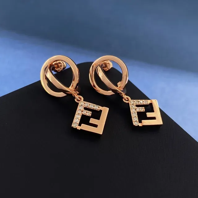 Fendi Dourado Interlocking FF Logo Pavé Cristal Joias 7