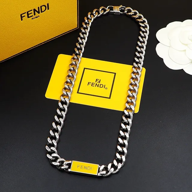 Fendi Logo Chain Silver and Black Necklace 2