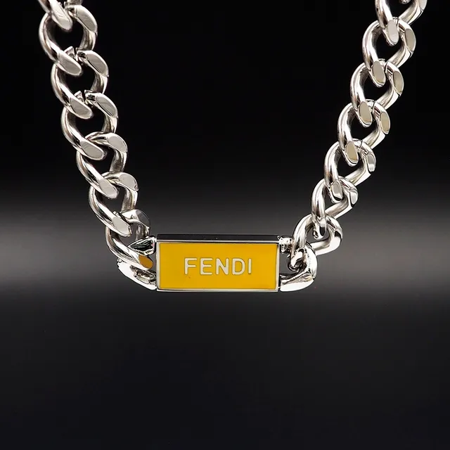 Fendi Logo Chain Silver and Black Necklace 3