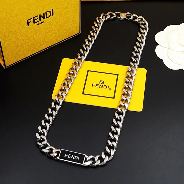 Fendi Logo Chain Silver and Black Necklace 4
