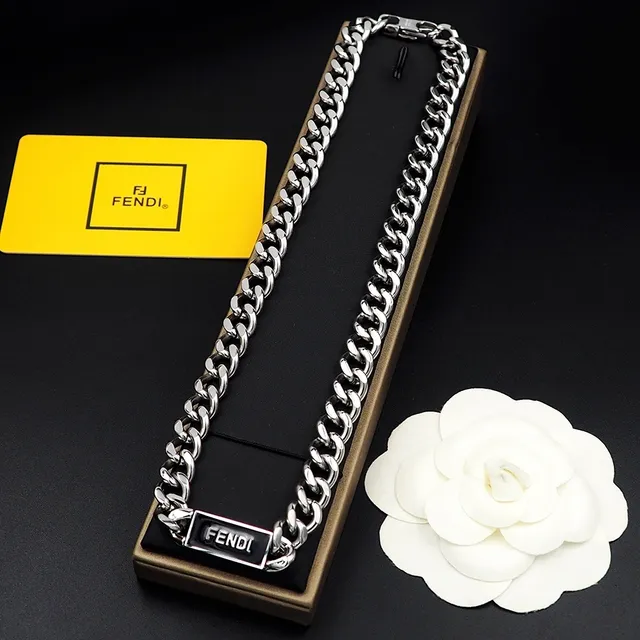 Fendi Logo Chain Silver and Black Necklace 5
