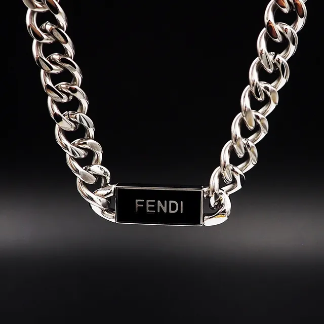 Fendi Logo Chain Silver and Black Necklace 6