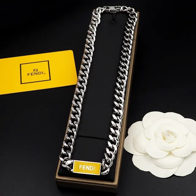 Fendi Logo Chain Silver and Black Necklace 7