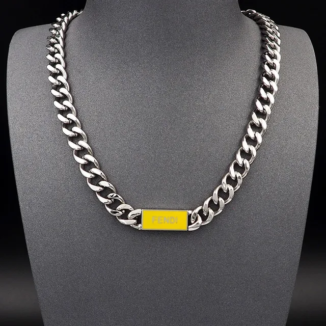 Fendi Logo Chain Silver and Black Necklace 8