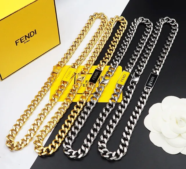 Fendi Logo Chain Silver and Black Necklace 9