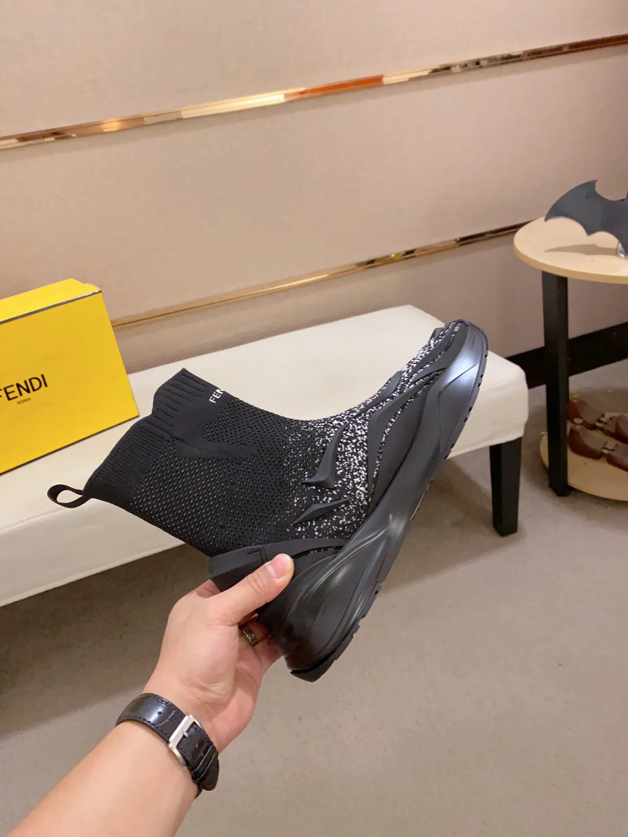 Fendi Speed Trainer 黑色斑点针织袜套式厚底运动鞋 6