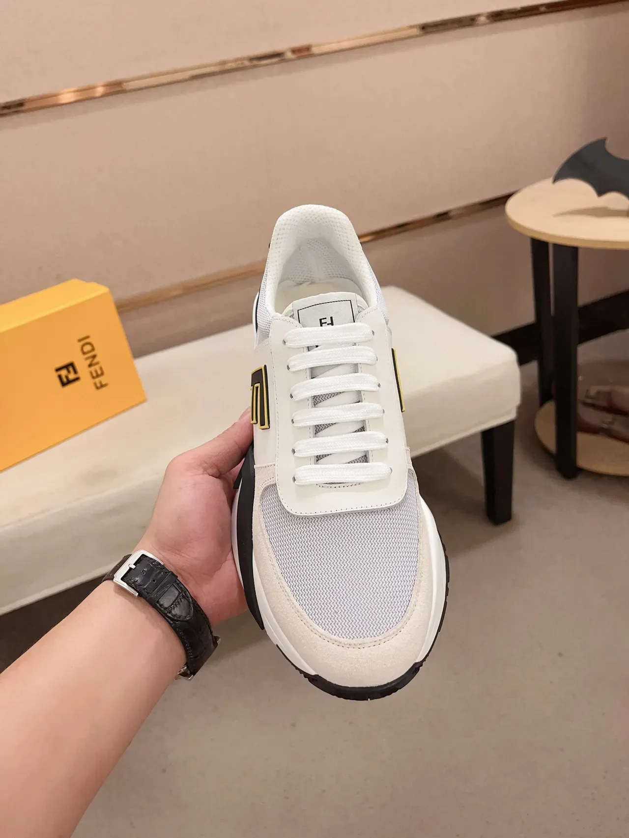 Fendi Blanc Noir Oversized Logo Sculpted Midsole Lifestyle Sneakers 5