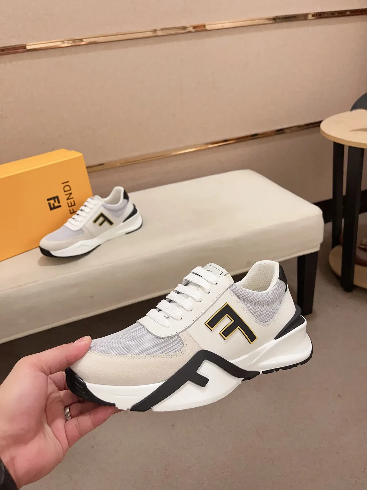 Fendi Blanc Noir Oversized Logo Sculpted Midsole Lifestyle Sneakers 6