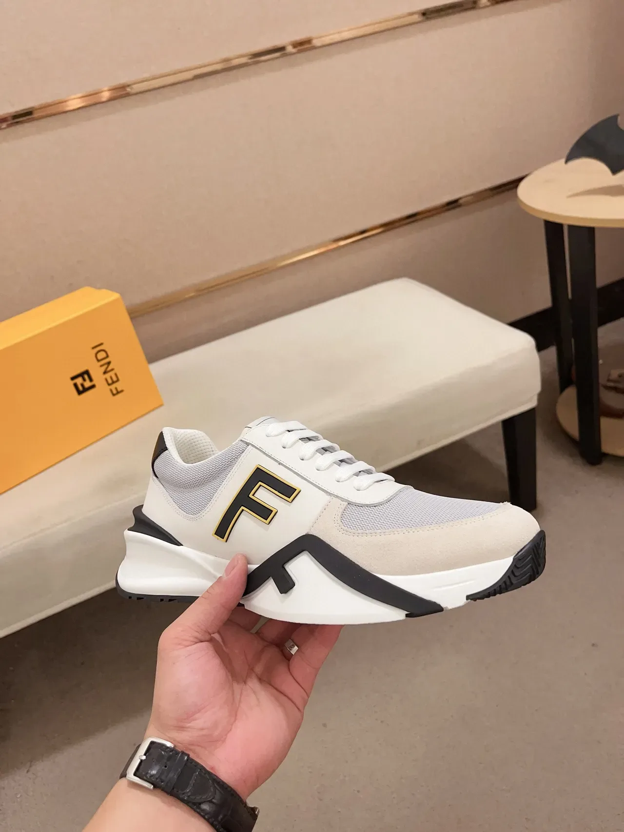 Fendi Blanc Noir Oversized Logo Sculpted Midsole Lifestyle Sneakers 7