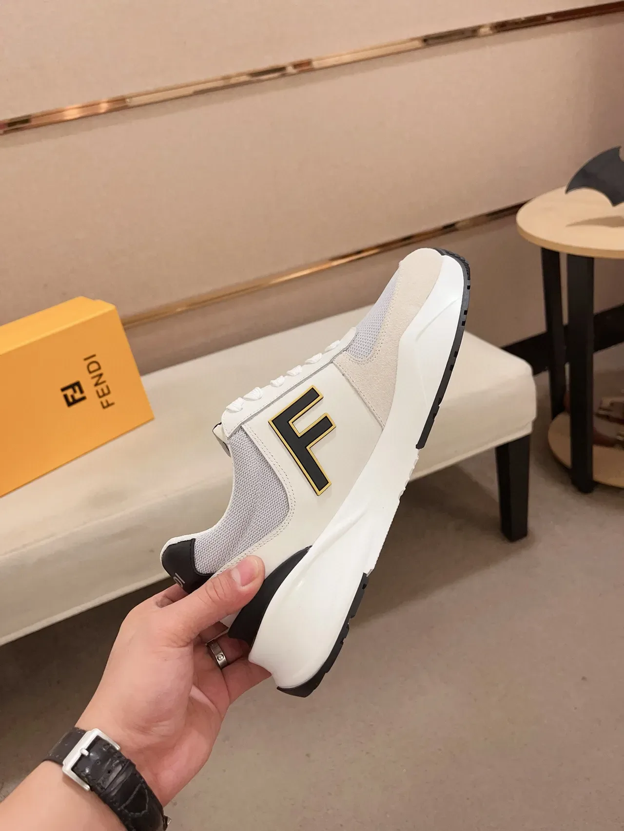 Fendi Blanc Noir Oversized Logo Sculpted Midsole Lifestyle Sneakers 8