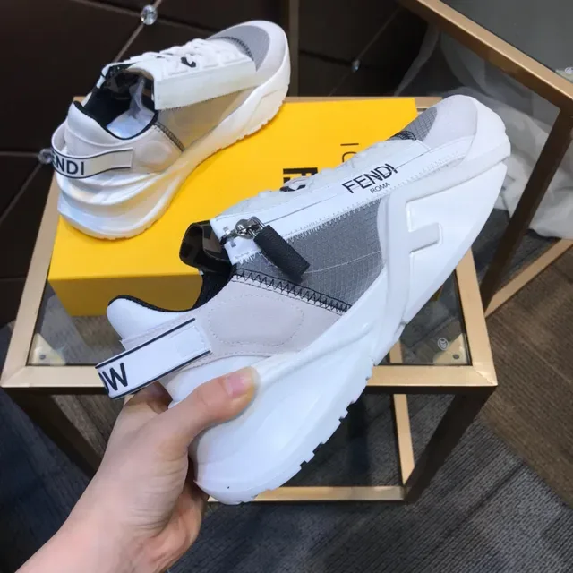 Fendi White Gray Sole Mixed-Material Upper Chunky Sneakers 5