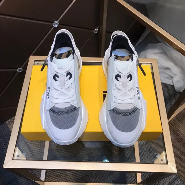 Fendi White Gray Sole Mixed-Material Upper Chunky Sneakers 9