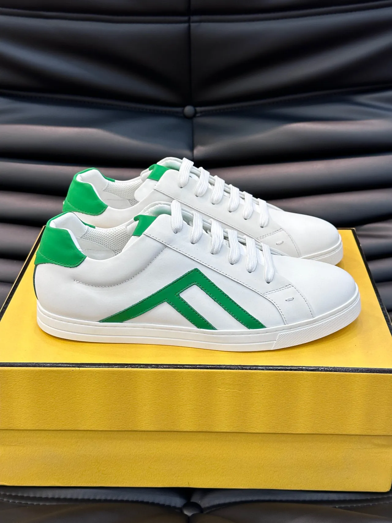Fendi White Green Low-Top Leather Upper Lifestyle Sneakers 2