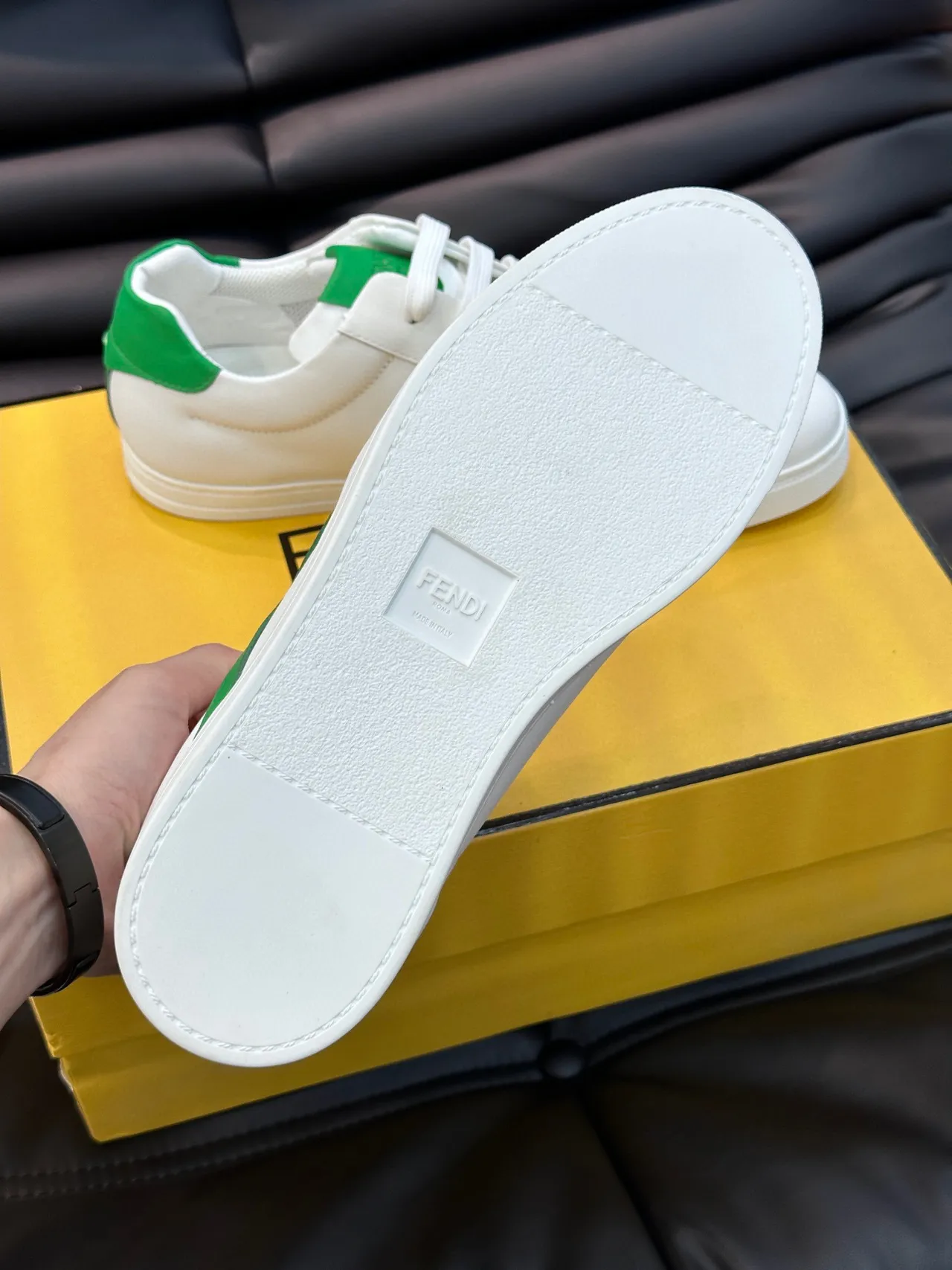 Fendi White Green Low-Top Leather Upper Lifestyle Sneakers 3