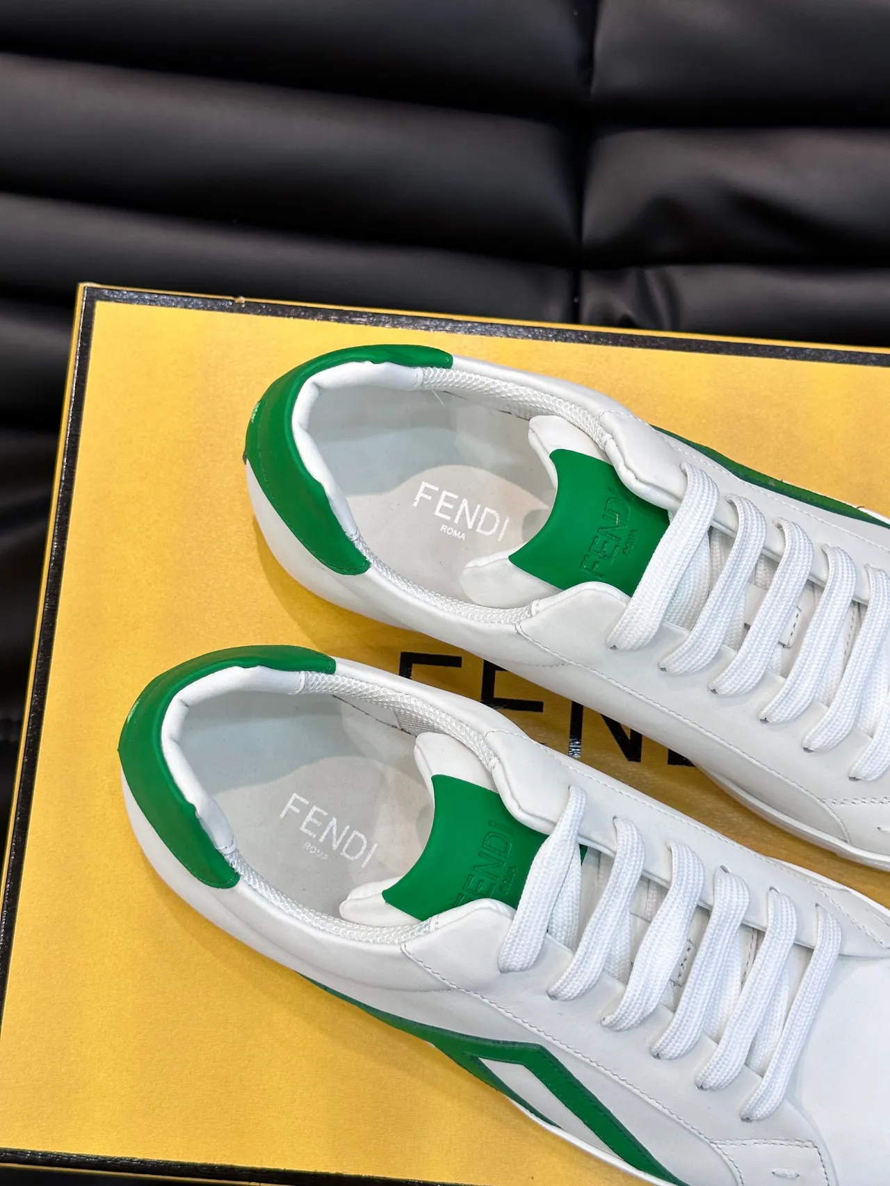 Fendi White Green Low-Top Leather Upper Lifestyle Sneakers 4
