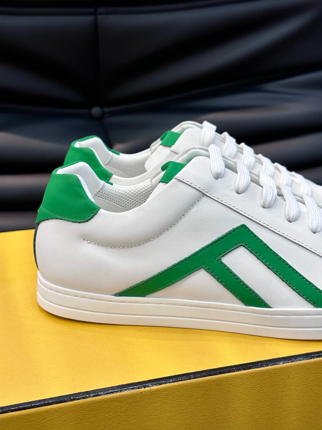 Fendi White Green Low-Top Leather Upper Lifestyle Sneakers 5