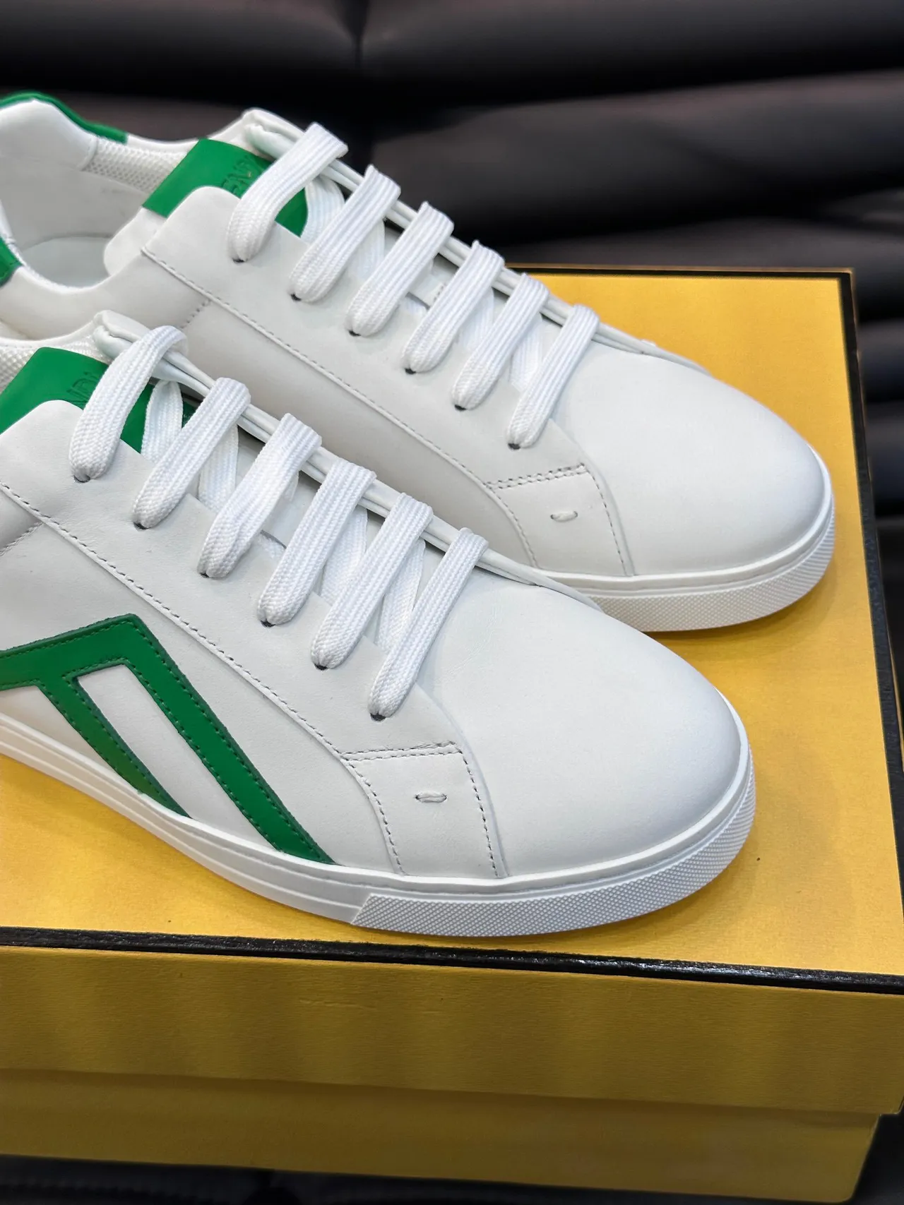 Fendi White Green Low-Top Leather Upper Lifestyle Sneakers 6
