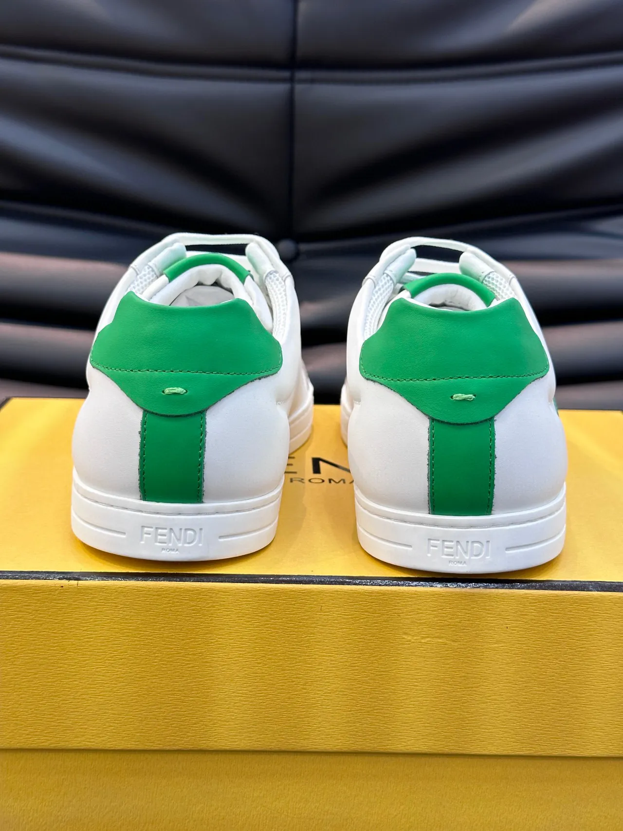 Fendi White Green Low-Top Leather Upper Lifestyle Sneakers 7