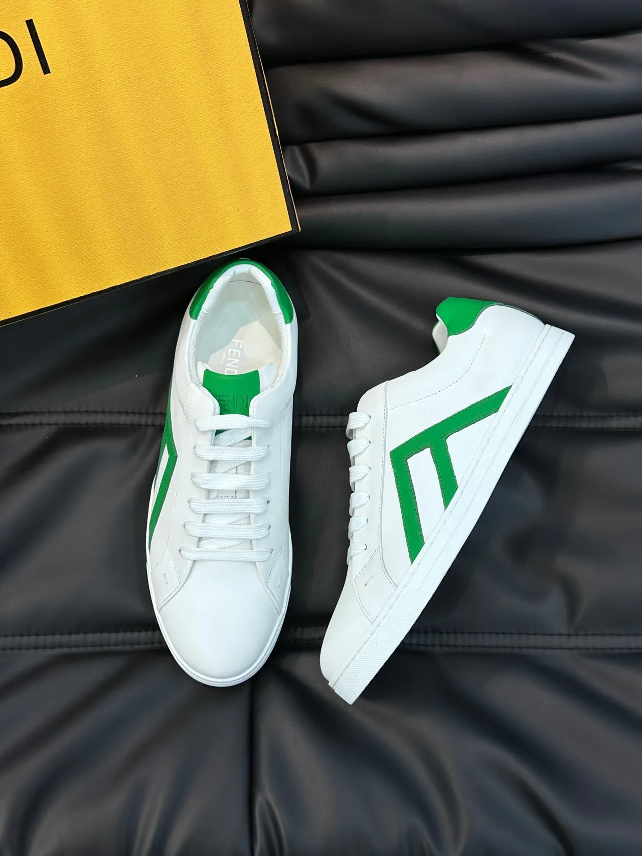 Fendi White Green Low-Top Leather Upper Lifestyle Sneakers 9
