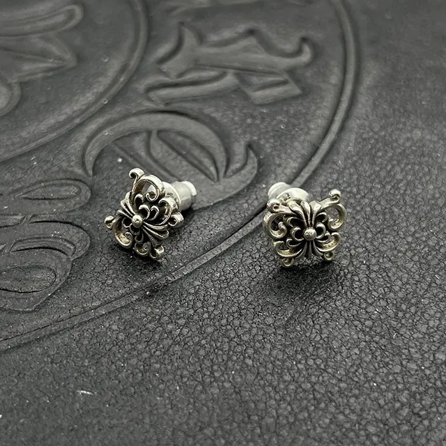 Antiqued Silver Floral Scroll Stud Earrings 6