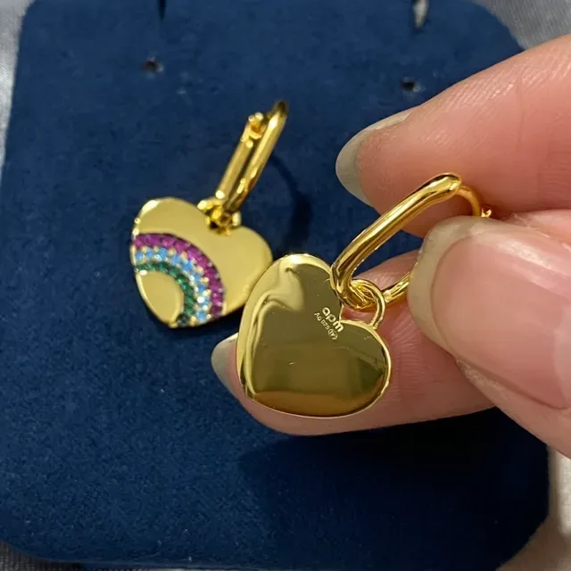 apm Monaco Heart-Shaped Rainbow Pavé Gold-Tone Dangling Earrings 6