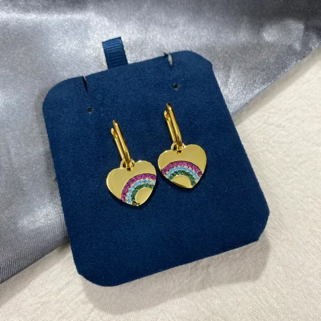 apm Monaco Heart-Shaped Rainbow Pavé Gold-Tone Dangling Earrings 7