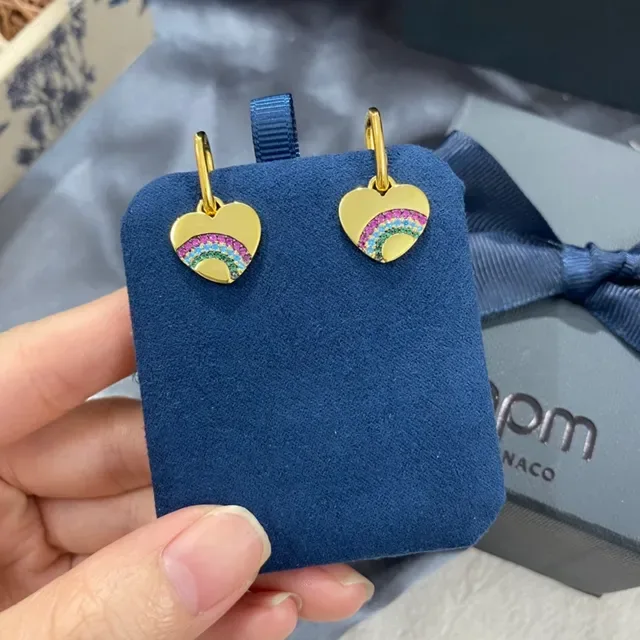 apm Monaco Heart-Shaped Rainbow Pavé Gold-Tone Dangling Earrings 8