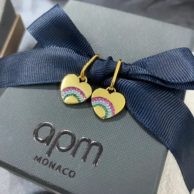 apm Monaco Heart-Shaped Rainbow Pavé Gold-Tone Dangling Earrings 9