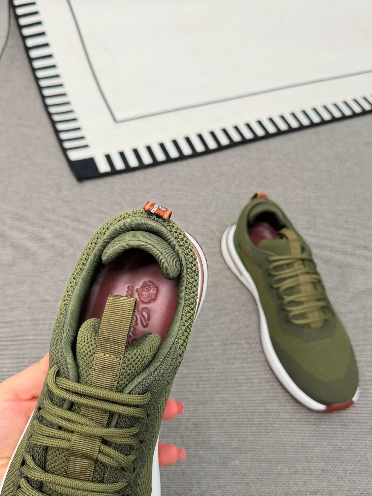 Army Green Brown Knit Upper Minimalist Silhouette Sneakers 3
