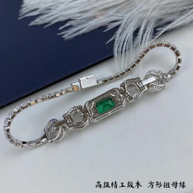 Art Deco-Inspired Pavé-Set Emerald-Cut Green Gemstone Bracelet 2