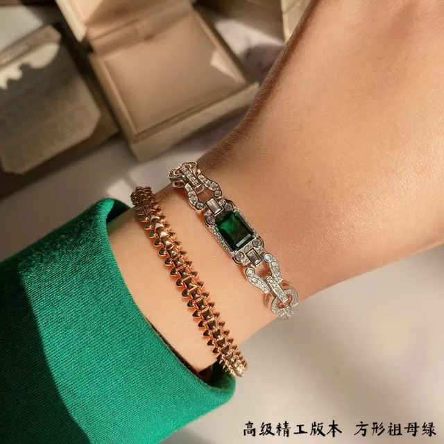Art Deco-Inspired Pavé-Set Emerald-Cut Green Gemstone Bracelet 8
