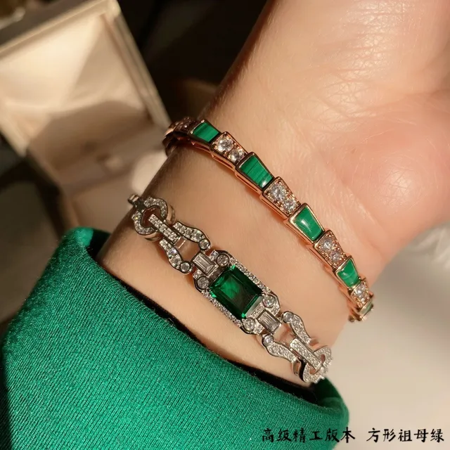 Art Deco-Inspired Pavé-Set Emerald-Cut Green Gemstone Bracelet 9