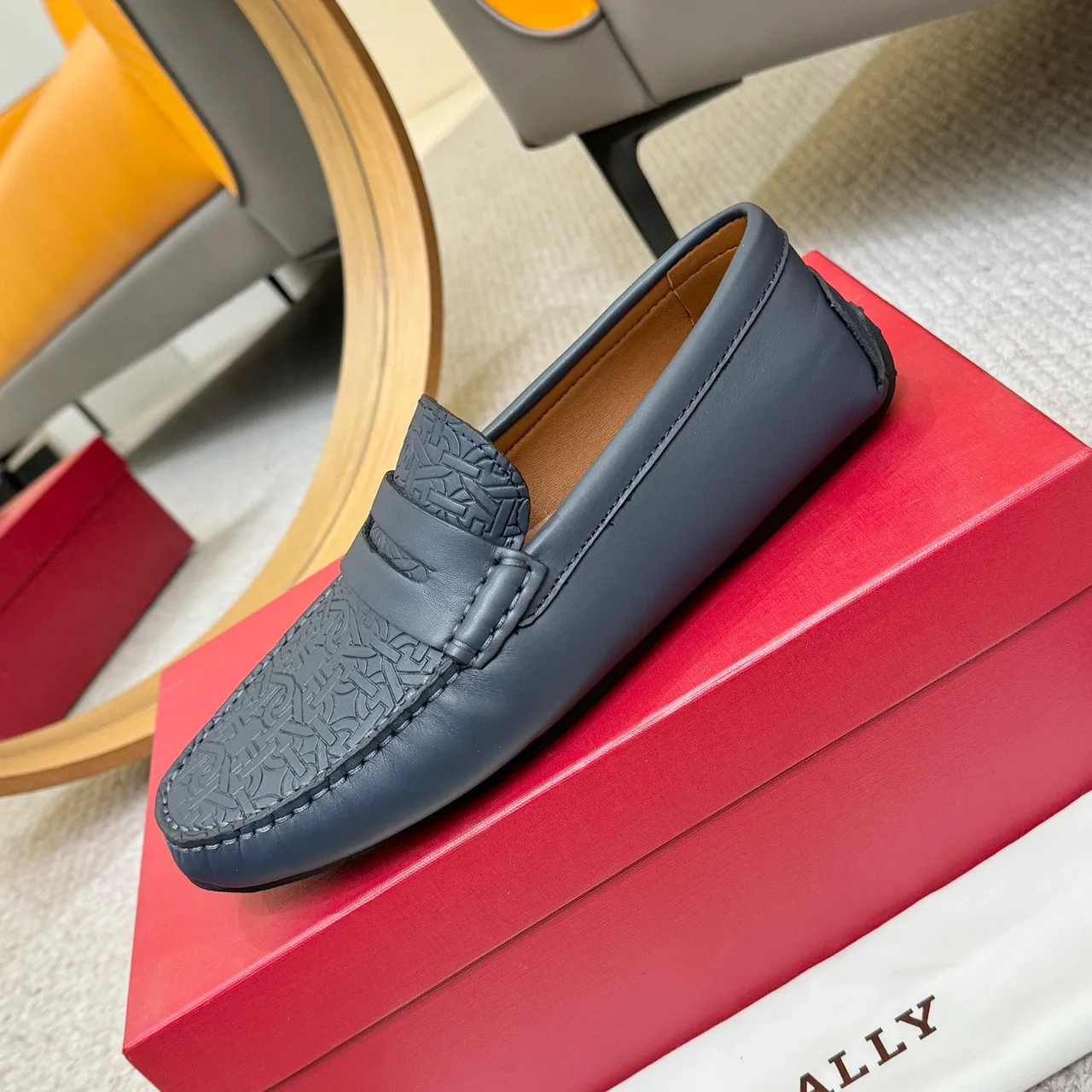 Bally Embossed Monogram Navy Loafers 7